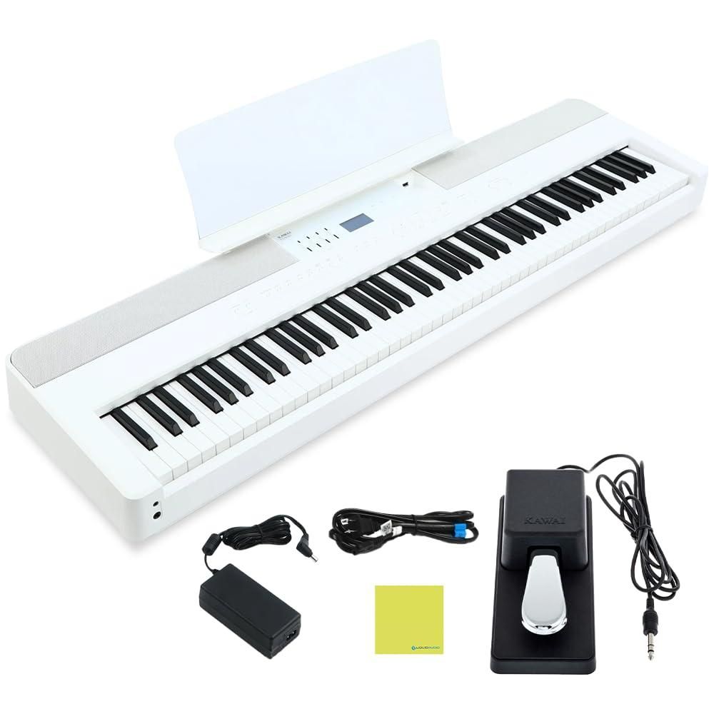 Kawai ES920 88-Key Digital Piano, Snow White Bundle with Kawai F-10H Damper Pedal and Liquid Audio Polishing Cloth