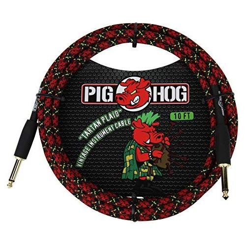 Pig Hog PCH10PLR 1/4" to 1/4" Right-Angle Tartain Plaid Guitar Instrument Cable, 10 Feet