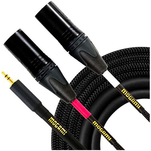 Mogami GOLD 3.5-2XLRM Stereo Audio Y-Adapter Cable, 3.5mm TRS Plug to Dual XLR-Male, Gold Contacts, Straight Connectors