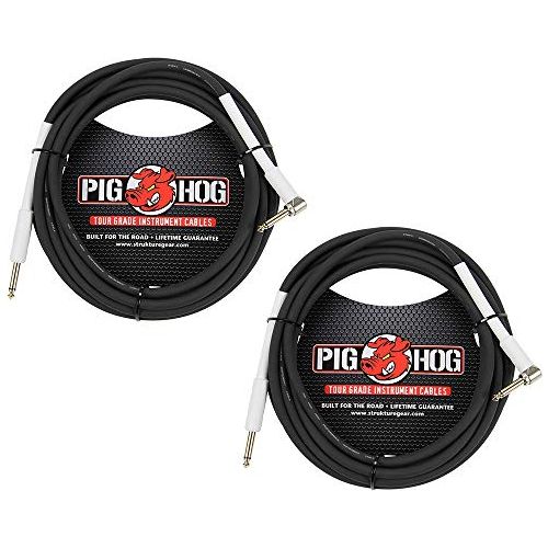 Pig HOG 18.6' Feet High Performance Instrument Cable Black, Straight-Angeled (2-Pack)