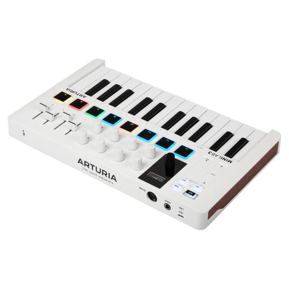 Arturia MiniLab 3 MIDI Keyboard Controller Bundle with Icon Duo22 Live USB Audio Interface, USB Cable & Polishing Cloth - 25 Key MIDI Keyboard for Recording Studio Equipment, Software Included (WHITE)