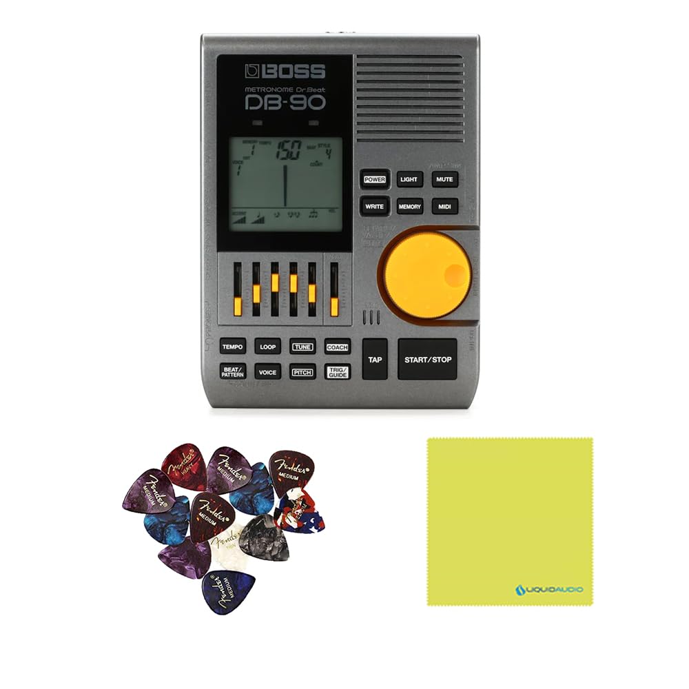 Boss DB-90 Dr. Beat Metronome Bundle w/12-Pack Guitar Pick and Liquid Audio Polishing Cloth