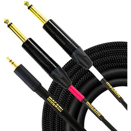 Mogami GOLD 3.5-2TS Stereo Audio Y-Adapter Cable, 3.5mm TRS Plug to Dual 1/4" TS Plugs, Gold Contacts, Straight Connectors