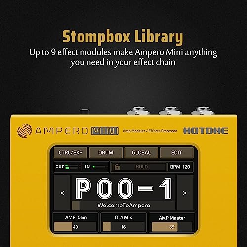 Hotone Ampero Mini MP-50 Guitar Bass Amp Modeling IR Cabinets Simulation Multi Language Multi-Effects with Expression Pedal Stereo OTG USB Audio Interface