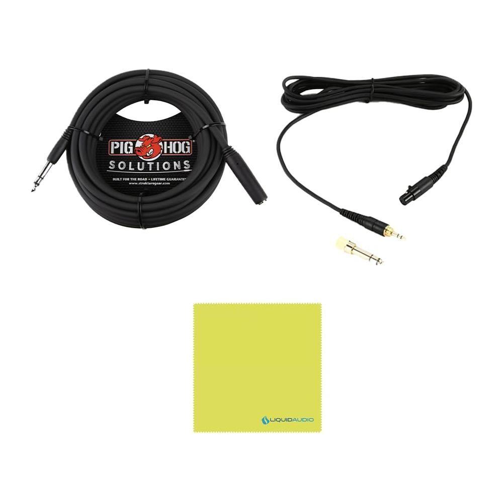 Liquid Audio . AKG K240 Studio Professional Semi-Open Stereo Headphones Bundle w/Pig Hog PHX14-25 Headphone Extension Cable, 1/4" Polishing Cloth