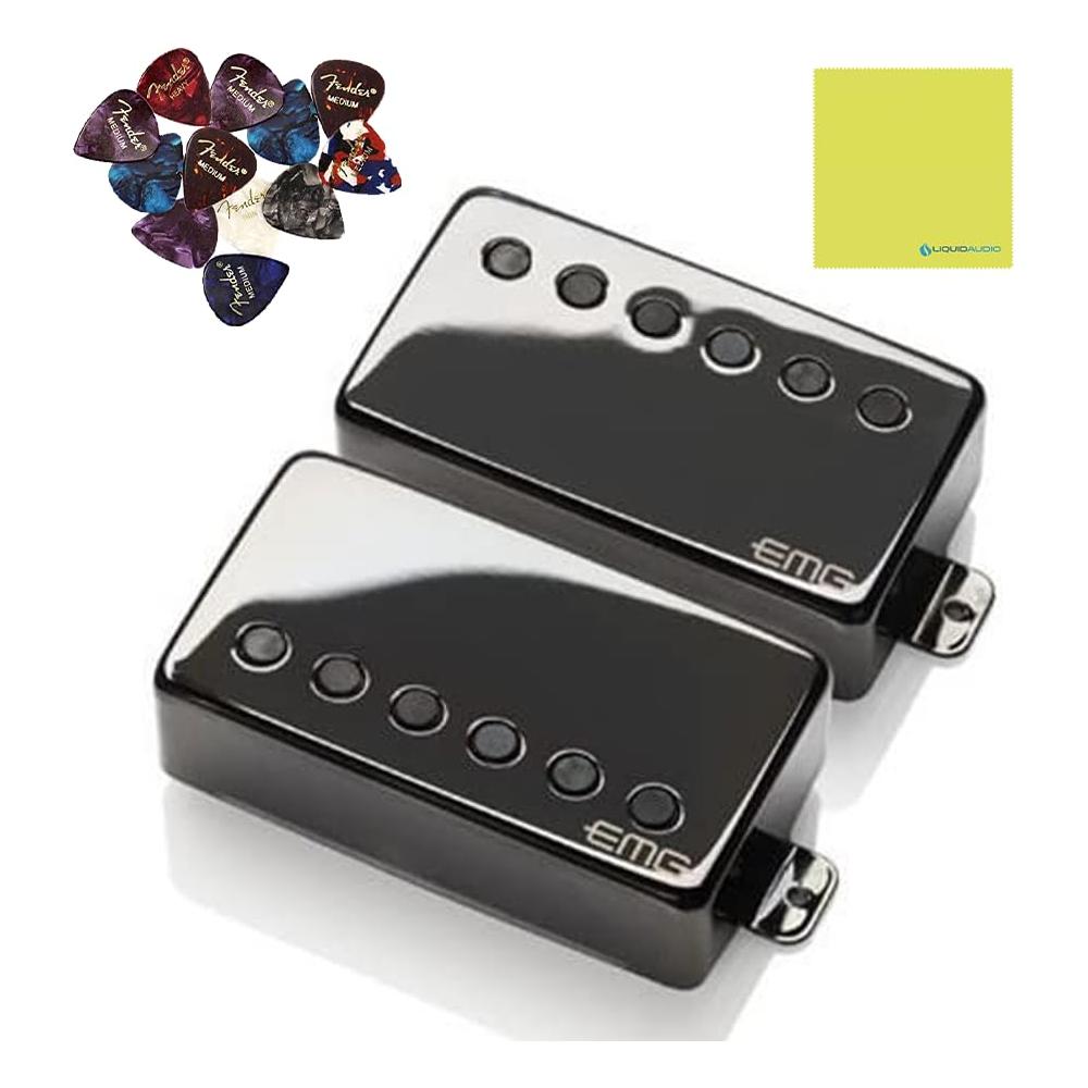 EMG JH James Hetfield Signature Guitar Pickup Set Black Chrome Bundle w/ 12x Guitar Picks, and Liquid Audio Polishing Cloth