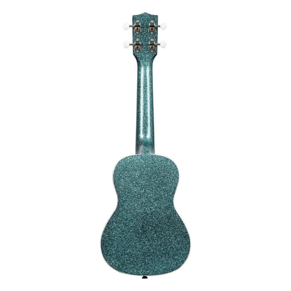 Kala Rhapsody in Blue Sparkle Concert Ukulele, KA-SPRK-AQUA Bundle w/Kala KKBL Klipz Tuner in Blue and Liquid Audio Polishing Cloth