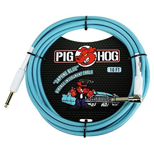 Pig Hog PCH10DBR 1/4" to 1/4" Right-Angle Daphne Blue Guitar Instrument Cable