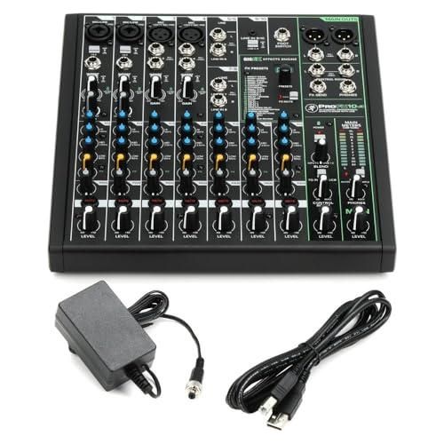 Mackie ProFX10v3 10-Channel Analog Mixer with USB Bundle w/Samson Over-Ear Stereo Headphones, 2-Pack Pig Hog 8mm XLR Mic Cable, Liquid Audio Pop Filter and Liquid Audio Polishing Cloth