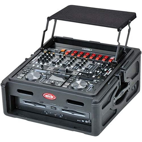 SKB Cases 1SKB-R102 10x2 Roto Rack/Mixer Console, 10U Slanted Rackmount on top, 2U rackmount in front, Steel Threaded Rails, Hard Lid and Doors, Side Access Ports for Cable Routing