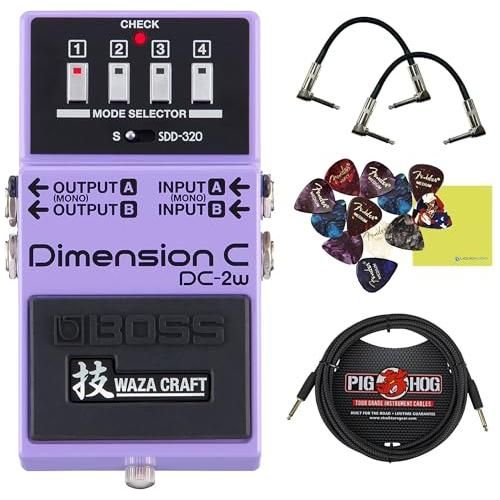 Boss DC-2W Dimension C Pedal Bundle w/ 2-Pack Strukture S6P48 Woven Right Angle Patch Cable, Pig Hog PCH10BK 