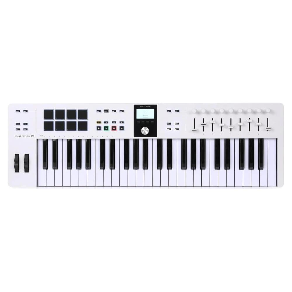 Arturia KeyLab Essential 49 mk3 MIDI Controller White Bundle w/Pig Hog MIDI Cable, USB Cable & Liquid Audio Polishing Cloth