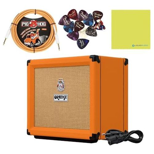 Orange Amps Rocker 15 1x10 15-watt Tube Combo Orange Bundle w/Pig Hog Orange Crème 2.0 Instrument Cable, Power Supply AC Adapter, 12x Fender Picks & Liquid Audio Polishing Cloth