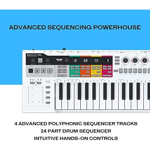 Arturia KeyStep Pro 37-Key Keyboard Controller & Sequencer Bundle w/Samson Headphones, Power Adapter & Liquid Audio Polishing Cloth (4 Items)