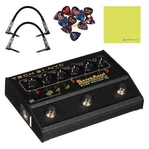 Tech 21 PBDR SansAmp Programmable Bass Driver DI 3-Channel Bundle w/ 2X Strukture S6P48 Woven Right Angle Patch Cables, 12x Fender Picks and Liquid Audio Polishing Cloth