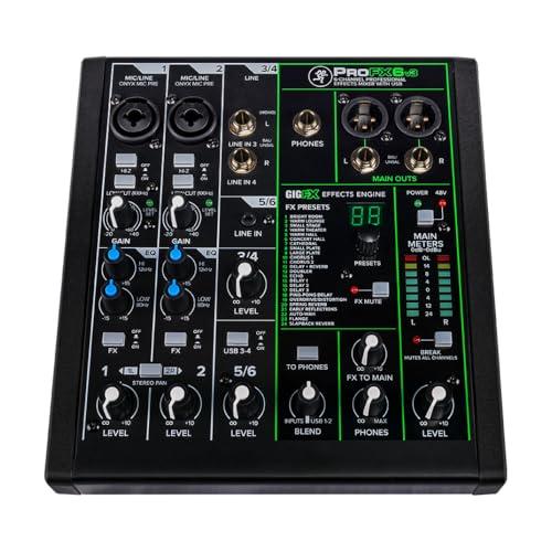 Mackie ProFX6v3 6-Channel Analog Mixer with USB Bundle w/ 2-Pack Pig Hog PHM10 8mm Mic Cable and Liquid Audio Polishing Cloth