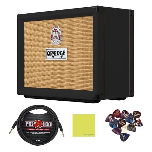 Orange Rocker 32 30W 2x10 Tube Guitar Combo Amplifier, Black Bundle w/Pig Hog Black Woven Instrument Cable, 12-Pack Guitar Picks & Liquid Audio Polishing Cloth