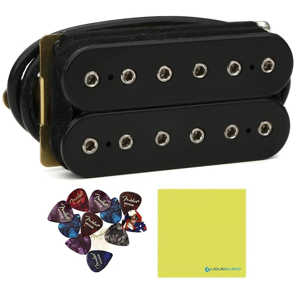 DiMarzio DP100FBK Super Distortion F-Spaced Humbucker Pickup, Black Bundle w/ 12x Fender Guitar Picks and Liquid Audio Polishing Cloth