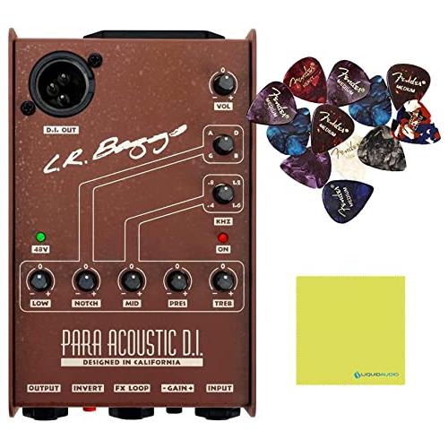 LR Baggs Para DI Acoustic Guitar Preamp and 5-band EQ Bundle w/ 12-Pack Fender Guitar Picks & Liquid Audio Polishing Cloth