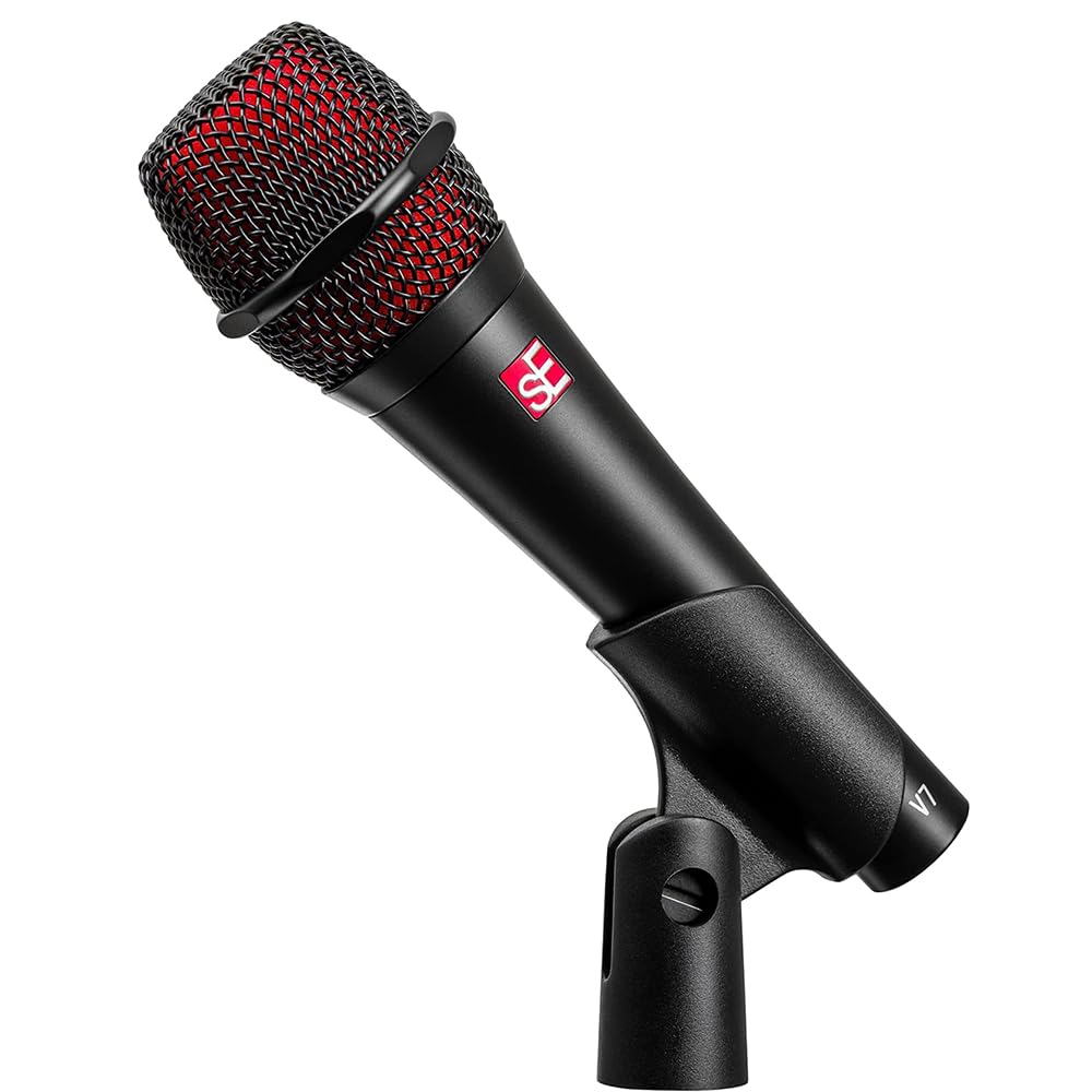 Liquid Audio sE Electronics V7 Supercardioid Dynamic Vocal Microphone in Black Finish Bundle w/Pig Hog PHM10 8mm Mic Cable Polishing Cloth