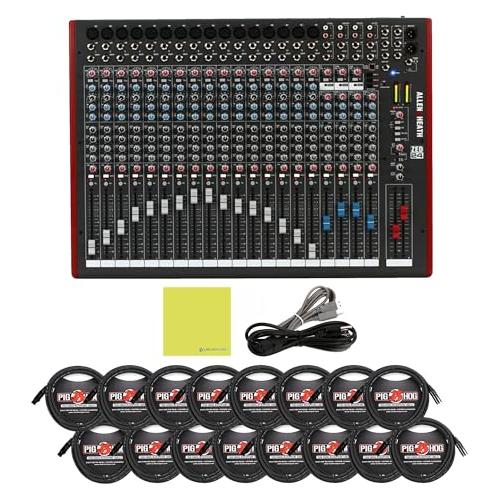 Allen & Heath Zed-24 Multipurpose Mixer Bundle w/ 16-Pack Pig Hog PHM15 8mm Mic Cable and Liquid Audio Polishing Cloth