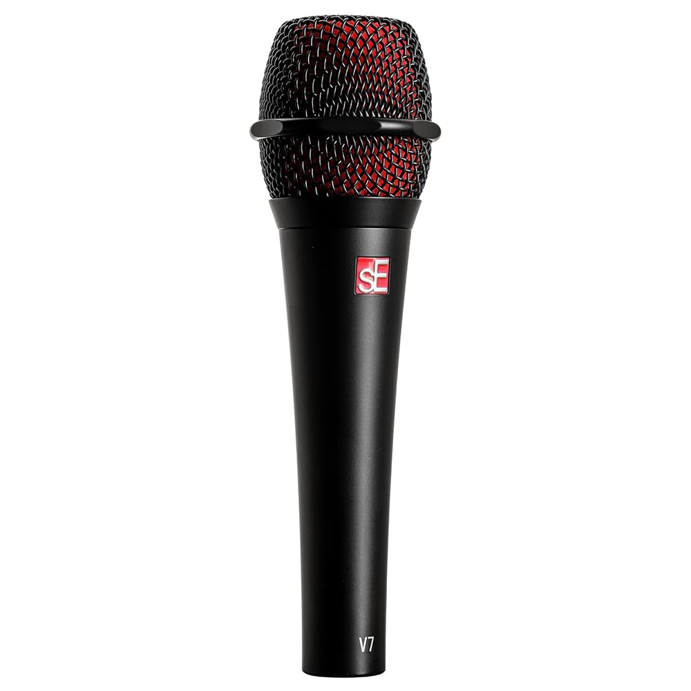 Liquid Audio sE Electronics V7 Supercardioid Dynamic Vocal Microphone in Black Finish Bundle w/Pig Hog PHM10 8mm Mic Cable Polishing Cloth