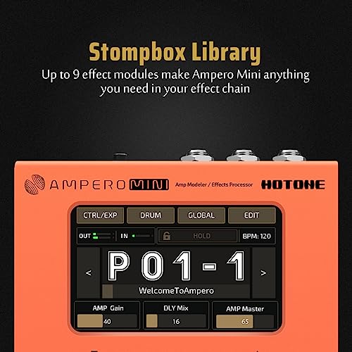 Hotone Ampero Mini MP-50 Guitar Bass Amp Modeling IR Cabinets Simulation Multi Language Multi-Effects with Expression Pedal Stereo OTG USB Audio Interface