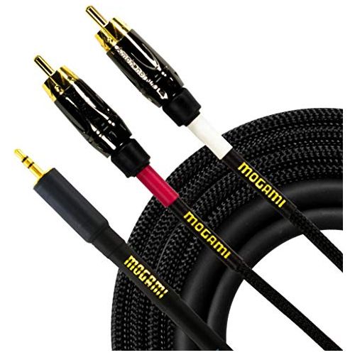 Mogami GOLD 3.5-2RCA Stereo Audio Y-Adapter Cable, 3.5mm TRS Plug to Dual RCA Plugs, Gold Contacts, Straight Connectors