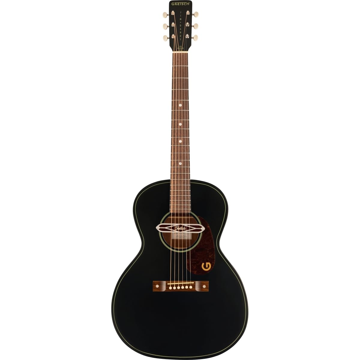 Gretsch Jim Dandy Deltoluxe Concert 6-String Right-Handed Acoustic Guitar with C-Shape Neck and Select Lightweight Laminate Tonewoods X-Braced Body (Black Top)