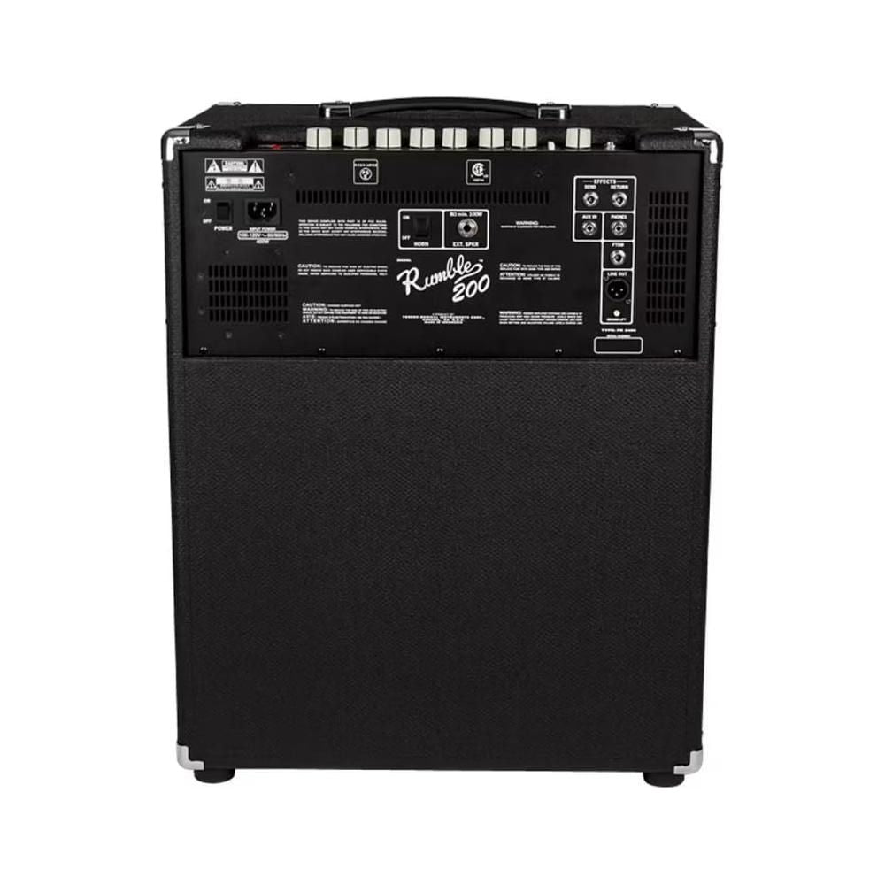 Fender Rumble 200 Bass Amplifier Bundle w/Pig Hog PCH10BK Black Woven Instrument Cable, Power Cable, 12x Fender Picks and Liquid Audio Polishing Cloth