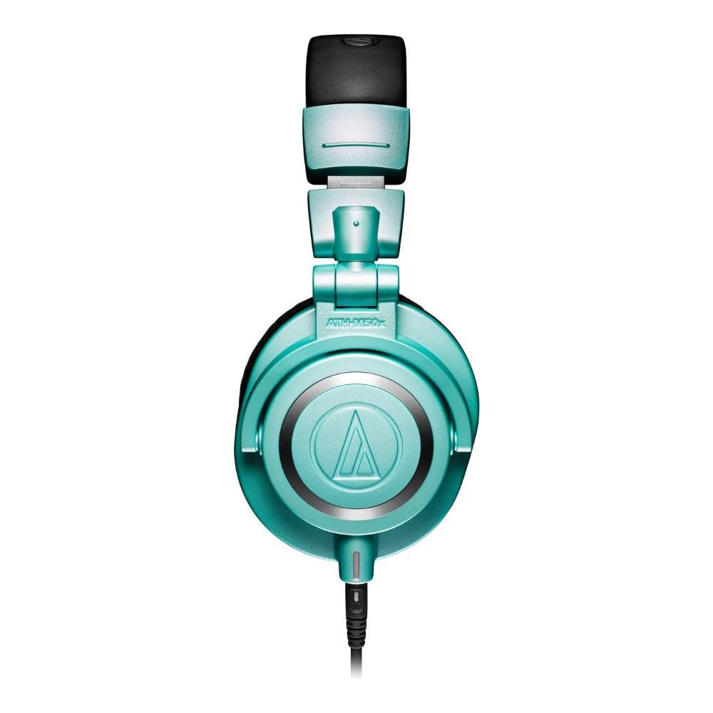 Audio Technica ATH-M50X Professional Studio Monitor Headphones Ice Blue Bundle w/Pig hog 25 Extension Cable & Liquid Polishing Cloth with Detachable Cable