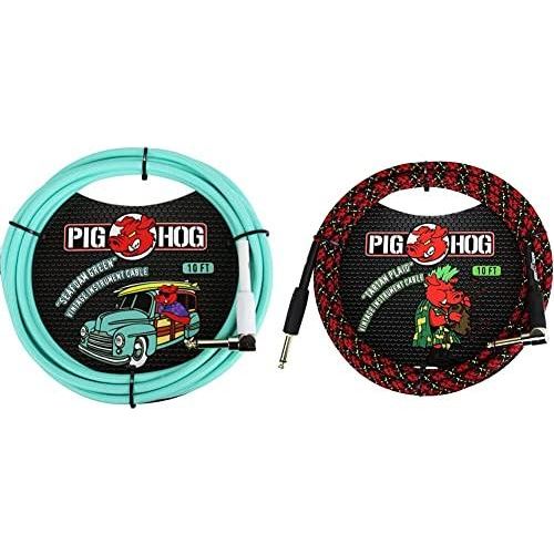 Pig Hog PCH10SGR 1/4" to 1/4" Right-Angle Seafoam Green Guitar Instrument Cable, 10 Feet