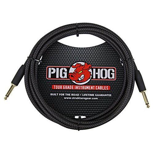 Pig Hog PC-H10BK 1/4" Black Woven Guitar Instrument Cable, 10 Feet