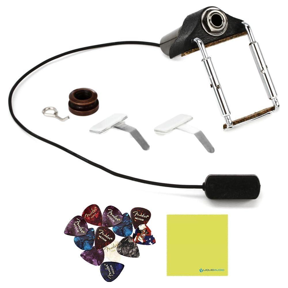 LR Baggs Radius-M Mandolin Pickup with external Jack Mount Bundle w/ 12x Fender Picks and Liquid Audio Polishing Cloth