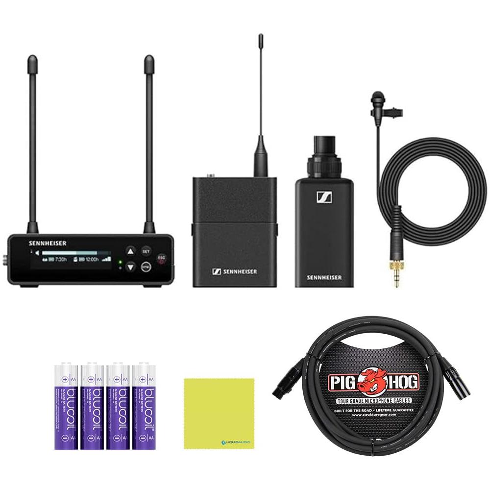 Sennheiser EW-DP ENG Set (Q1-6) Camera-Mount Digital Wireless Microphone System Bundle w/Pig Hog PHM10 8mm Mic Cable, 4-pack Blucoil AA Batteries and Liquid Audio Polishing Cloth