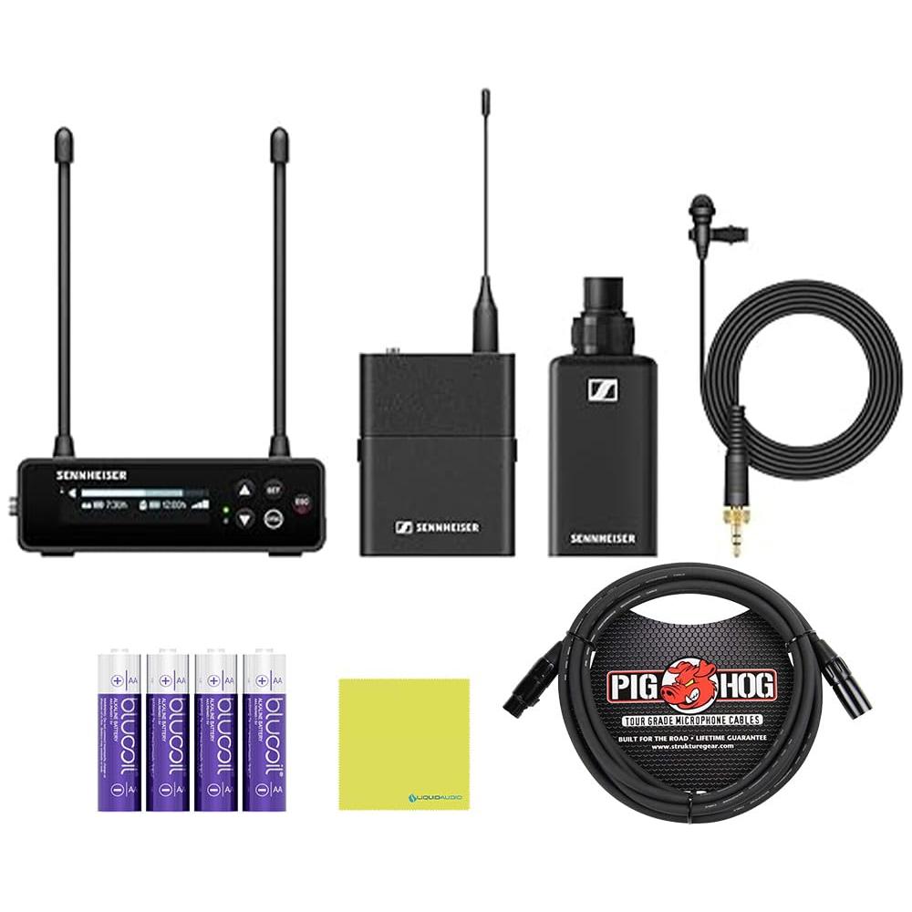 Sennheiser EW-DP ENG Set (R1-6) Camera-Mount Digital Wireless Microphone System Bundle w/Pig Hog PHM10 8mm Mic Cable, 4-pack Blucoil AA Batteries and Liquid Audio Polishing Cloth