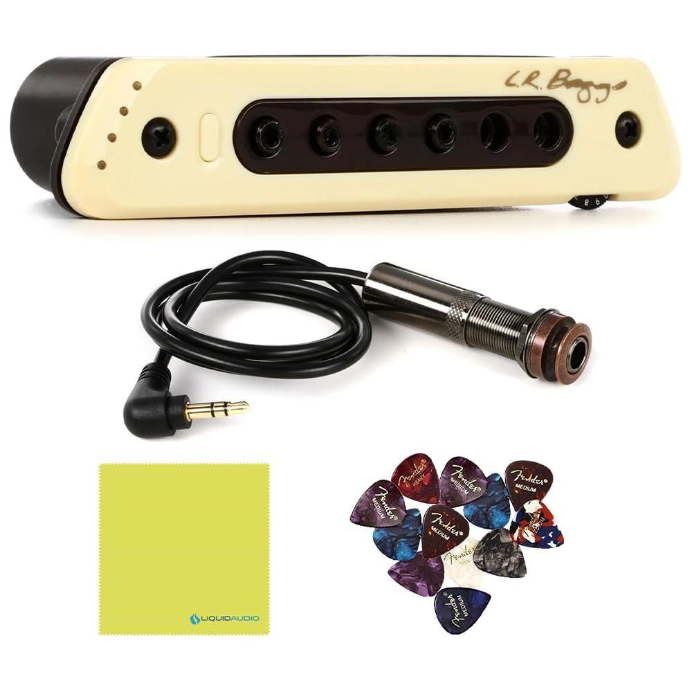 LR Baggs M80 Acoustic Guitar Magnetic Soundhole Pickup Full Range Bundle w/ 12x Fender Picks and Liquid Audio Polishing Cloth