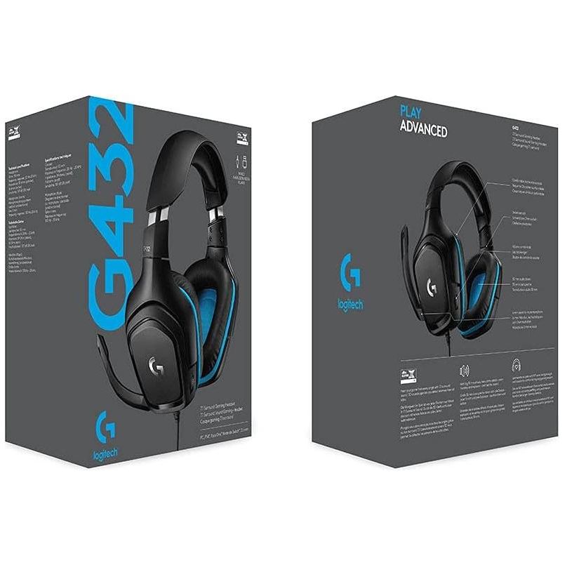 Logitech G432 Wired Gaming Headset, 7.1 Surround Sound, DTS HeadphoneX 2.0, Flip-to-Mute Mic, PC (Leatherette) BlackBlue, 7.2 x 3.2 x 6.8 inches