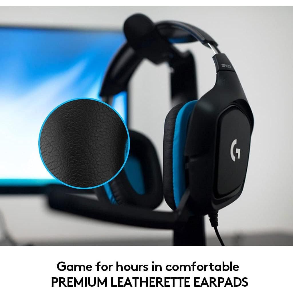 Logitech G432 Wired Gaming Headset, 7.1 Surround Sound, DTS HeadphoneX 2.0, Flip-to-Mute Mic, PC (Leatherette) BlackBlue, 7.2 x 3.2 x 6.8 inches