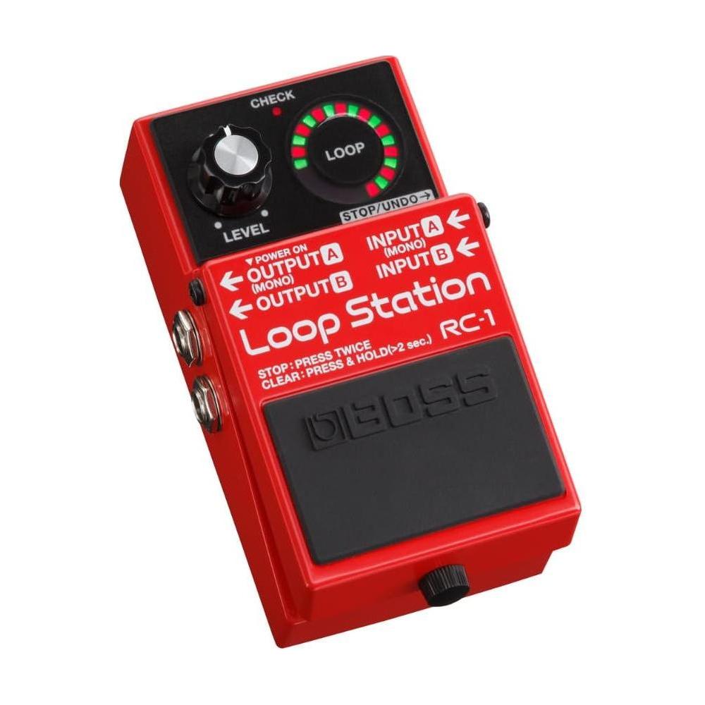 Boss RC-1 Loop Station Looper Pedal Bundle w/2x Strukture S6P48 Woven Right Angle Patch Cables, 12x Guitar Picks, 9V Power Adapter and Liquid Audio Polishing Cloth