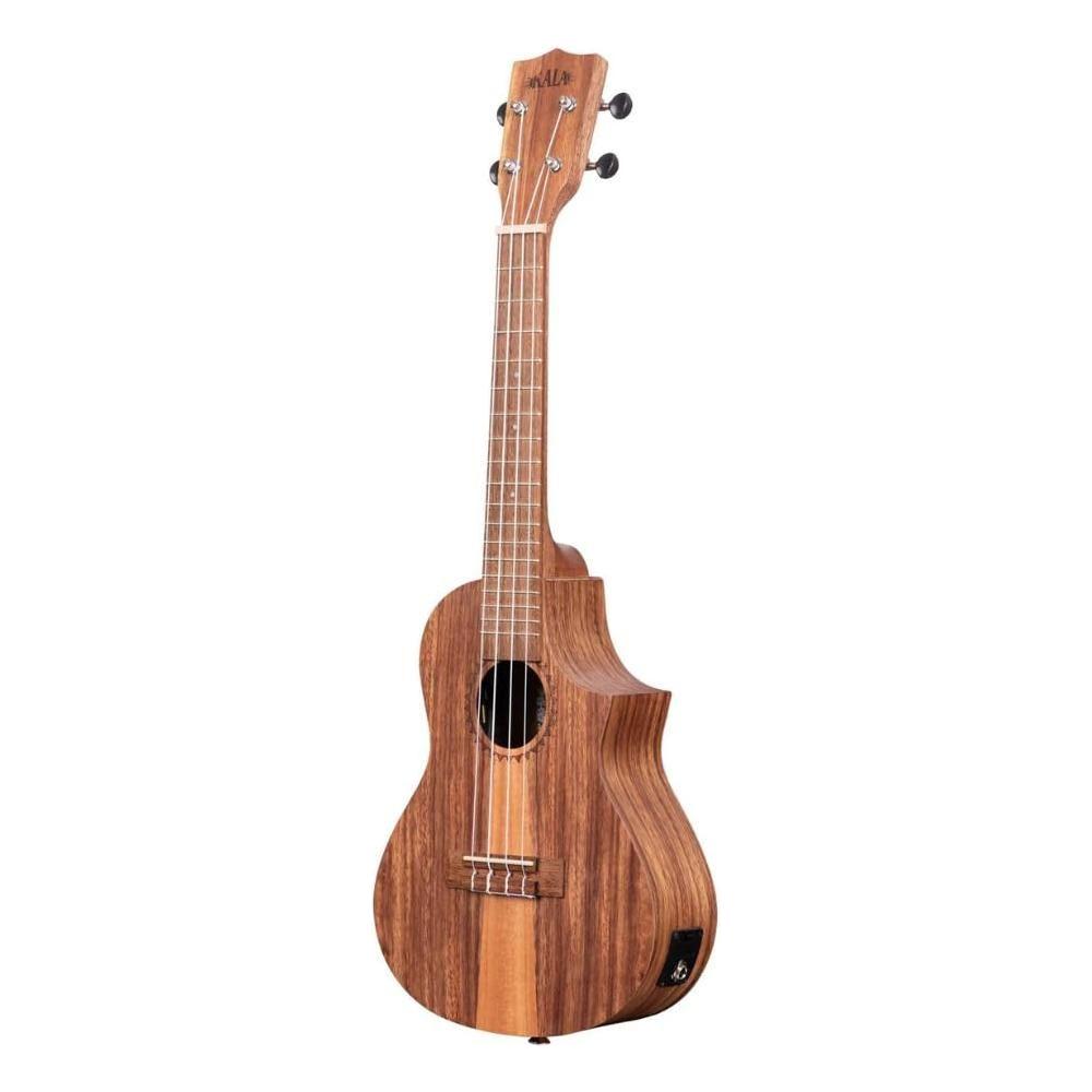 Kala Teak Tri-Top Concert Ukulele w/Cutaway & EQ, KA-TK-C-CE Bundle w/Kala KKBL Klipz Tuner in Blue and Liquid Audio Polishing Cloth