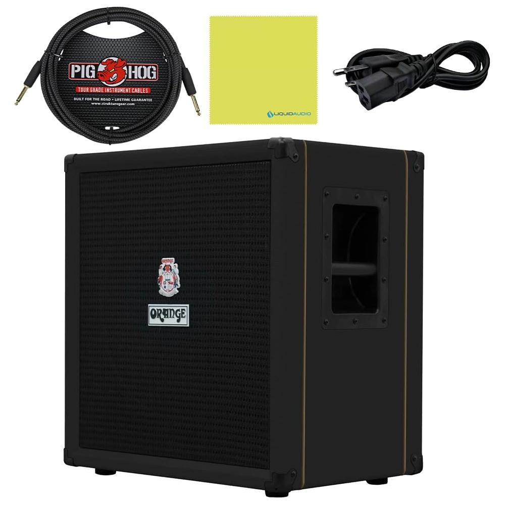 Orange Amps Crush Bass 50 1x12 50W Bass Combo Black Bundle w/Pig Hog Black Woven Instrument Cable, Power Cable and Liquid Audio Polishing Cloth