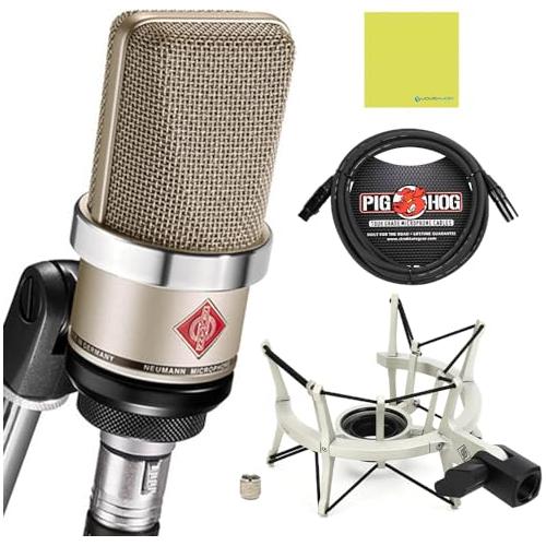 Liquid Audio Neumann TLM 102 Studio Set Cardioid Condenser Microphone Nickel Bundle w/Pig Hog PHM10 XLR Cable Polishing Cloth