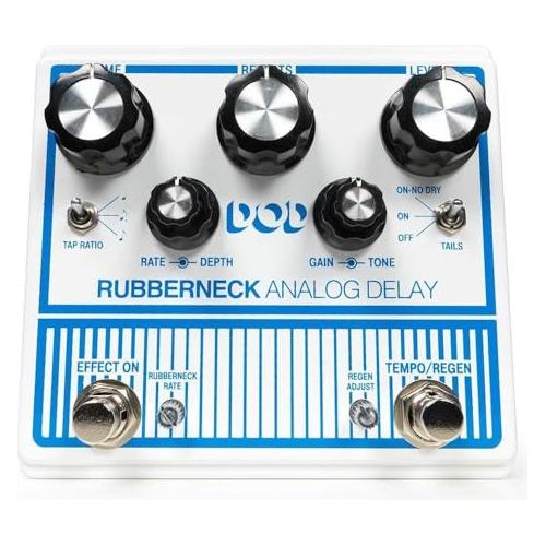 DigiTech Rubberneck Analog Delay Effect Pedal Bundle w/ 2-Pack Strukture S6P48 Woven Right Angle Patch Cable, 12-Pack Guitar Pick and Liquid Audio Polishing Cloth