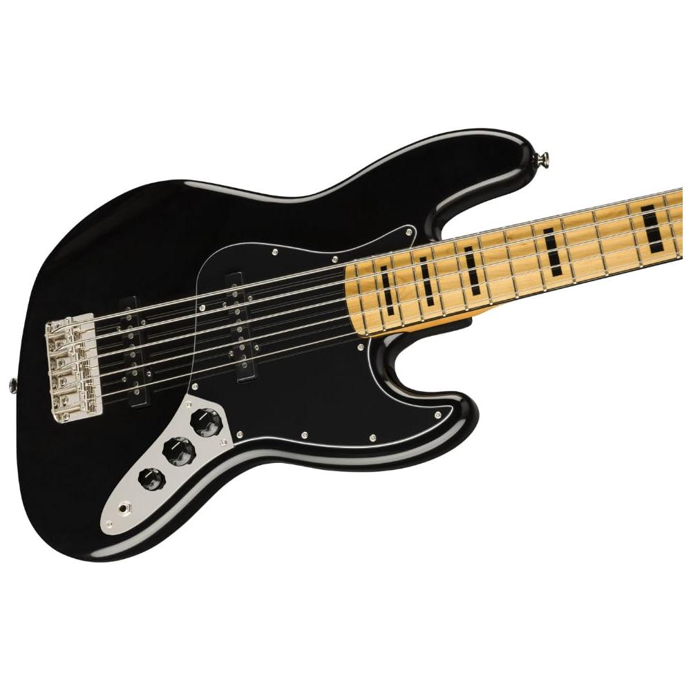 Fender Jazz Bass V Squier Classic Vibe '70s, Maple Fingerboard, Black Bundle with 12x Fender Guitar Picks & Liquid Audio Instrument Polishing Cloth