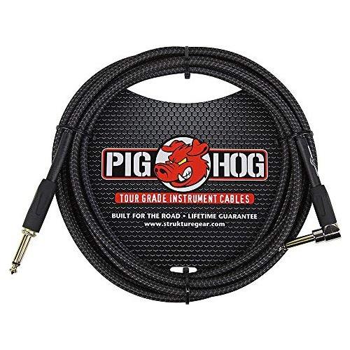 Pig Hog PCH10BKR Black Woven Instrument Cable, 10ft Right Angle - 3-Pack