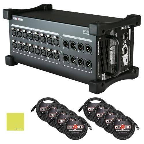 Allen & Heath DX168 16in / 8out 96kHz Rugged Portable Expander Bundle w/8-Pack Pig Hog PHM10 8mm XLR Microphone Cable and Liquid Audio Polishing Cloth