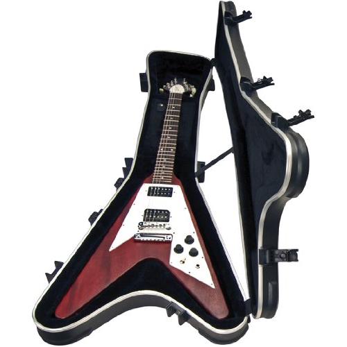 SKB Cases Flying V Type Guitar Hardshell Case with Molded EPS Foam Interior, TSA Latch, and Over-Molded Handle and Accessory Compartment