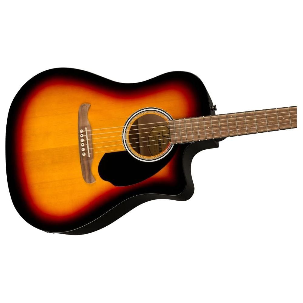 Fender FA-125CE Dreadnought Acoustic Guitars, Walnut Fingerboard, Sunburst Bundle w/ 12x Picks and Liquid Audio Polishing Cloth