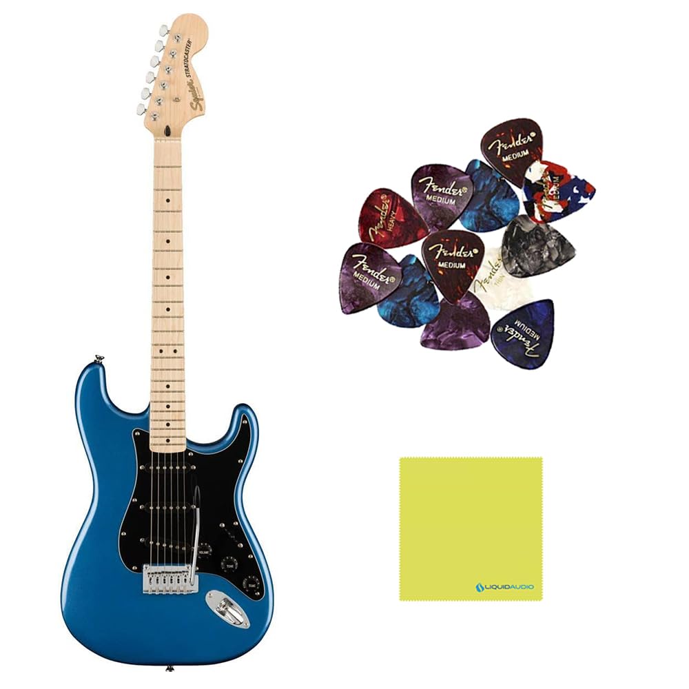 Squier Affinity Series™ Stratocaster®, Maple Fingerboard, Lake Placid Blue - 0378003502 Bundle w/ 12-Pack Guitar Pick and Liquid Audio Polishing Cloth